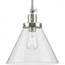 Progress Lighting P500324-009 - Hinton Collection One-Light Brushed Nickel and Seeded Glass Vintage Style Hanging Pendant Light