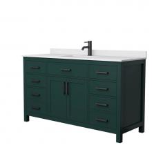 Wyndham Collection WCG242460SGKWCUNSMXX - Beckett 60 Inch Single Bathroom Vanity in Green, White Cultured Marble Countertop, Undermount Squa