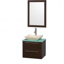 Wyndham Collection WCR410024ESGRGS2 - 24 inch Single Bathroom Vanity in Espresso with Green Glass Top with Ivory Marble Sink, and 24 inc