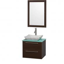 Wyndham Collection WCR410024ESGRGS3 - 24 inch Single Bathroom Vanity in Espresso with Green Glass Top with Carrara Marble Sink, and 24 i