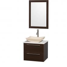 Wyndham Collection WCR410024ESWHGS2 - 24 inch Single Bathroom Vanity in Espresso with White Man-Made Stone Top with Ivory Marble Sink, a