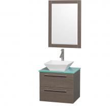 Wyndham Collection WCR410024GOGRD28WH - 24 inch Single Bathroom Vanity in Gray Oak with Green Glass Top with White Porcelain Sink, and 24