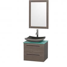 Wyndham Collection WCR410024GOGRGS1 - 24 inch Single Bathroom Vanity in Gray Oak with Green Glass Top with Black Granite Sink, and 24 in