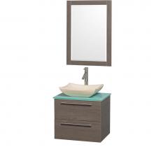 Wyndham Collection WCR410024GOGRGS2 - 24 inch Single Bathroom Vanity in Gray Oak with Green Glass Top with Ivory Marble Sink, and 24 inc