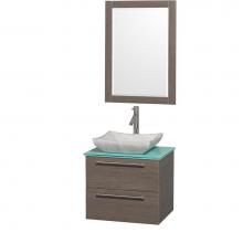 Wyndham Collection WCR410024GOGRGS3 - 24 inch Single Bathroom Vanity in Gray Oak with Green Glass Top with Carrara Marble Sink, and 24 i