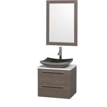 Wyndham Collection WCR410024GOWHGS1 - 24 inch Single Bathroom Vanity in Gray Oak with White Man-Made Stone Top with Black Granite Sink,