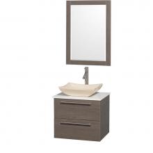 Wyndham Collection WCR410024GOWHGS2 - 24 inch Single Bathroom Vanity in Gray Oak with White Man-Made Stone Top with Ivory Marble Sink, a