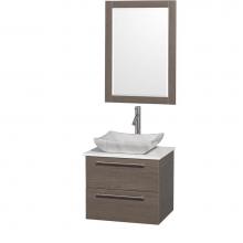 Wyndham Collection WCR410024GOWHGS3 - 24 inch Single Bathroom Vanity in Gray Oak with White Man-Made Stone Top with Carrara Marble Sink,