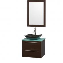 Wyndham Collection WCR410024SESGGGS4M24 - 24 inch Single Bathroom Vanity in Espresso, Green Glass Countertop, Arista Black Granite Sink, and