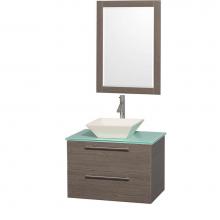 Wyndham Collection WCR410030GOGRD28BN - 30 inch Single Bathroom Vanity in Gray Oak with Green Glass Top with Bone Porcelain Sink, and 24 i