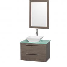 Wyndham Collection WCR410030GOGRD28WH - 30 inch Single Bathroom Vanity in Gray Oak with Green Glass Top with White Porcelain Sink, and 24