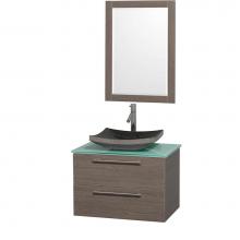 Wyndham Collection WCR410030GOGRGS1 - 30 inch Single Bathroom Vanity in Gray Oak with Green Glass Top with Black Granite Sink, and 24 in