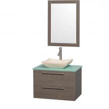 Wyndham Collection WCR410030GOGRGS2 - 30 inch Single Bathroom Vanity in Gray Oak with Green Glass Top with Ivory Marble Sink, and 24 inc