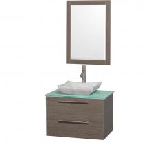 Wyndham Collection WCR410030GOGRGS3 - 30 inch Single Bathroom Vanity in Gray Oak with Green Glass Top with Carrara Marble Sink, and 24 i