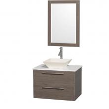 Wyndham Collection WCR410030GOWHD28BN - 30 inch Single Bathroom Vanity in Gray Oak with White Man-Made Stone Top with Bone Porcelain Sink,