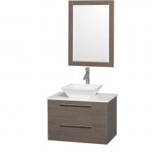 Wyndham Collection WCR410030GOWHD28WH - 30 inch Single Bathroom Vanity in Gray Oak with White Man-Made Stone Top with White Porcelain Sink