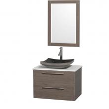 Wyndham Collection WCR410030GOWHGS1 - 30 inch Single Bathroom Vanity in Gray Oak with White Man-Made Stone Top with Black Granite Sink,