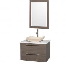 Wyndham Collection WCR410030GOWHGS2 - 30 inch Single Bathroom Vanity in Gray Oak with White Man-Made Stone Top with Ivory Marble Sink, a