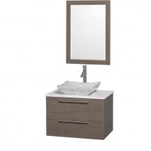 Wyndham Collection WCR410030GOWHGS3 - 30 inch Single Bathroom Vanity in Gray Oak with White Man-Made Stone Top with Carrara Marble Sink,