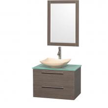 Wyndham Collection WCR410030SGOGGGS5M24 - 30 inch Single Bathroom Vanity in Gray Oak, Green Glass Countertop, Arista Ivory Marble Sink, and