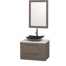 Wyndham Collection WCR410030SGOWSGS4M24 - 30 inch Single Bathroom Vanity in Gray Oak, White Man-Made Stone Countertop, Arista Black Granite