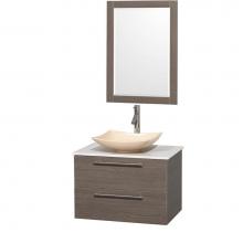 Wyndham Collection WCR410030SGOWSGS5M24 - 30 inch Single Bathroom Vanity in Gray Oak, White Man-Made Stone Countertop, Arista Ivory Marble S