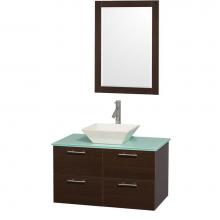 Wyndham Collection WCR410036ESGRD28BN - 36 inch Single Bathroom Vanity in Espresso with Green Glass Top with Bone Porcelain Sink, and 24 i