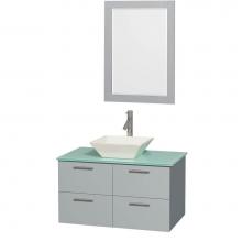 Wyndham Collection WCR410036SDGGGD2BM24 - 36 inch Single Bathroom Vanity in Dove Gray, Green Glass Countertop, Pyra Bone Porcelain Sink, and