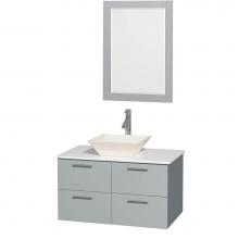 Wyndham Collection WCR410036SDGWSD2BM24 - 36 inch Single Bathroom Vanity in Dove Gray, White Man-Made Stone Countertop, Pyra Bone Porcelain