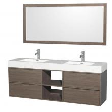 Wyndham Collection WCR460072DGOARINTM70 - 72 inch Double Bathroom Vanity in Gray Oak, Acrylic Resin Countertop, Integrated Sinks, and 70 inc