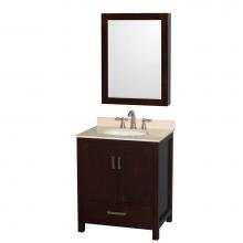 Wyndham Collection WCS141430SESIVUNOMED - Sheffield 30 Inch Single Bathroom Vanity in Espresso, Ivory Marble Countertop, Undermount Oval Sin