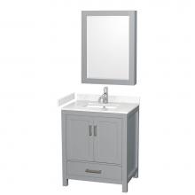 Wyndham Collection WCS141430SGYC2UNSMED - Sheffield 30 Inch Single Bathroom Vanity in Gray, Carrara Cultured Marble Countertop, Undermount S