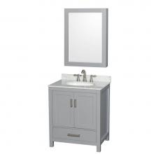 Wyndham Collection WCS141430SGYCMUNOMED - Sheffield 30 Inch Single Bathroom Vanity in Gray, White Carrara Marble Countertop, Undermount Oval