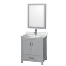 Wyndham Collection WCS141430SGYCMUNSMED - Sheffield 30 Inch Single Bathroom Vanity in Gray, White Carrara Marble Countertop, Undermount Squa