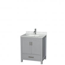 Wyndham Collection WCS141430SGYCMUNSMXX - Sheffield 30 Inch Single Bathroom Vanity in Gray, White Carrara Marble Countertop, Undermount Squa