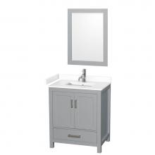 Wyndham Collection WCS141430SGYWCUNSM24 - Sheffield 30 Inch Single Bathroom Vanity in Gray, White Cultured Marble Countertop, Undermount Squ