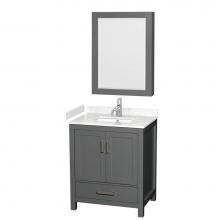 Wyndham Collection WCS141430SKGC2UNSMED - Sheffield 30 Inch Single Bathroom Vanity in Dark Gray, Carrara Cultured Marble Countertop, Undermo