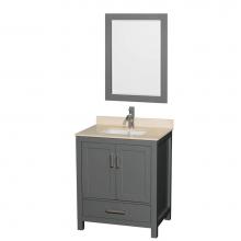 Wyndham Collection WCS141430SKGIVUNSM24 - Sheffield 30 Inch Single Bathroom Vanity in Dark Gray, Ivory Marble Countertop, Undermount Square