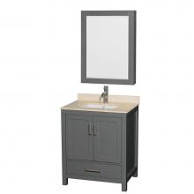 Wyndham Collection WCS141430SKGIVUNSMED - Sheffield 30 Inch Single Bathroom Vanity in Dark Gray, Ivory Marble Countertop, Undermount Square