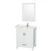 Wyndham Collection WCS141430SWHC2UNSM24 - Sheffield 30 Inch Single Bathroom Vanity in White, Carrara Cultured Marble Countertop, Undermount