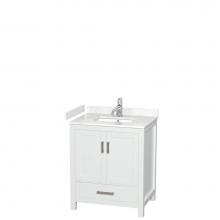 Wyndham Collection WCS141430SWHC2UNSMXX - Sheffield 30 Inch Single Bathroom Vanity in White, Carrara Cultured Marble Countertop, Undermount