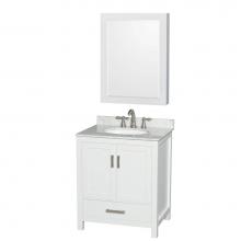 Wyndham Collection WCS141430SWHCMUNOMED - Sheffield 30 Inch Single Bathroom Vanity in White, White Carrara Marble Countertop, Undermount Ova