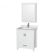 Wyndham Collection WCS141430SWHCMUNSMED - Sheffield 30 Inch Single Bathroom Vanity in White, White Carrara Marble Countertop, Undermount Squ