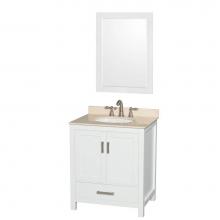 Wyndham Collection WCS141430SWHIVUNOM24 - Sheffield 30 Inch Single Bathroom Vanity in White, Ivory Marble Countertop, Undermount Oval Sink,