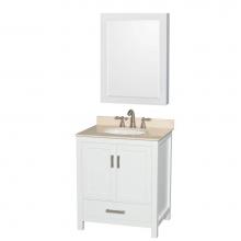 Wyndham Collection WCS141430SWHIVUNOMED - Sheffield 30 Inch Single Bathroom Vanity in White, Ivory Marble Countertop, Undermount Oval Sink,