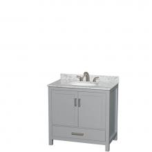 Wyndham Collection WCS141436SGYCMUNOMXX - Sheffield 36 Inch Single Bathroom Vanity in Gray, White Carrara Marble Countertop, Undermount Oval