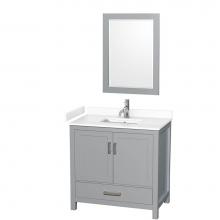 Wyndham Collection WCS141436SGYWCUNSM24 - Sheffield 36 Inch Single Bathroom Vanity in Gray, White Cultured Marble Countertop, Undermount Squ