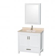 Wyndham Collection WCS141436SWHIVUNSMED - Sheffield 36 Inch Single Bathroom Vanity in White, Ivory Marble Countertop, Undermount Square Sink