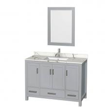 Wyndham Collection WCS141448SGYCQUNSM24 - Sheffield 48 Inch Single Bathroom Vanity in Gray, Calacatta Quartz Countertop, Undermount Square S