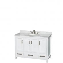 Wyndham Collection WCS141448SWHCMUNOMXX - Sheffield 48 Inch Single Bathroom Vanity in White, White Carrara Marble Countertop, Undermount Ova